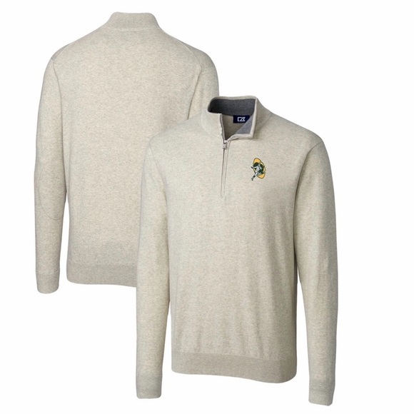 NWT Green Bay Packer Cutter & Buck Men's 1/4 Zip sz XL NFL Oatmeal color - Picture 2 of 9